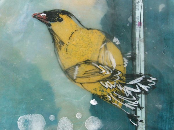 Detail of mixed media goldfinch