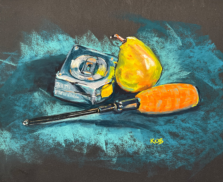 Detail of painting titled "Unlikely Pear"